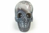 Polished Banded Agate Skull with Quartz Crystal Pocket #237074-1